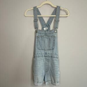 Bershka Women’s Light Wash Denim Jean 100% Cotton Overall Shorts Size Medium